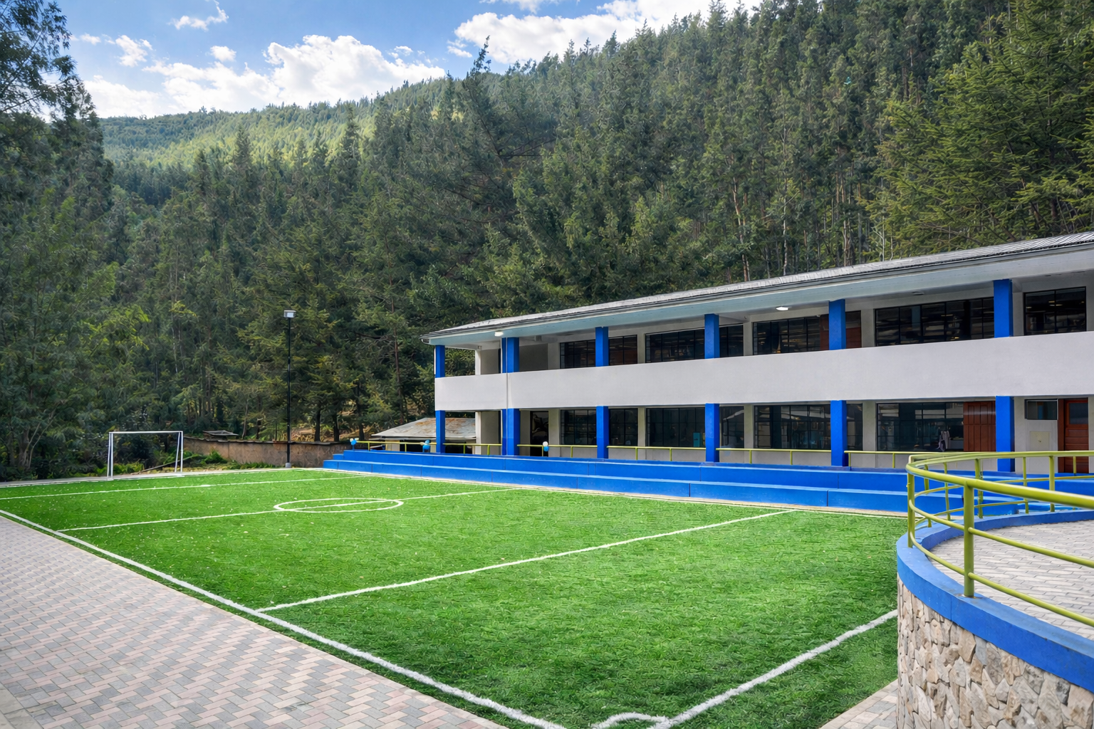 Campo de fútbol rodeado de naturaleza